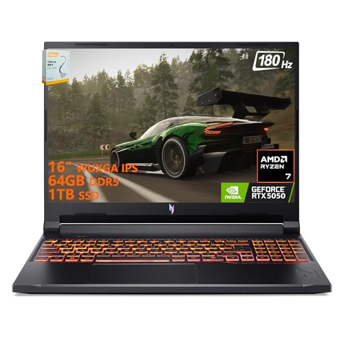 acer Nitro V 16 AI ゲーミングノートパソコン | 16インチ WUXGA IPS 180Hz | AMD 8-Core Ryzen 7 260 | 64GB DDR5 1TB SSD | GeForce RTX 5050 8GB DLSS