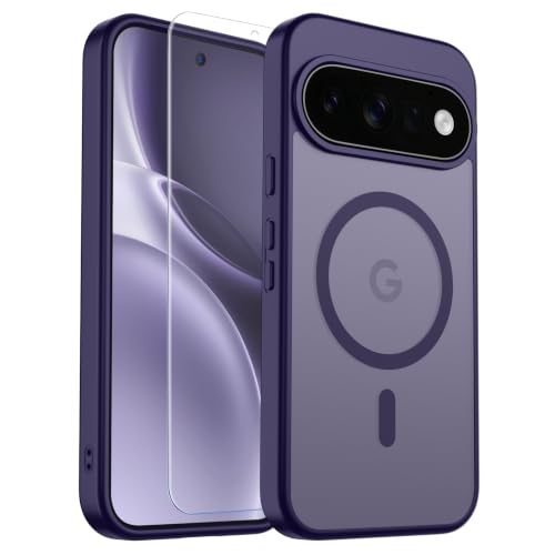 Image of SUPFINE Magnetic for Google Pixel 11 Case - Dark Purple | With Screen Protector,Translucent Matte,Built-in Magnets,Military Grade Drop Protection,Shockproof Phone Cover