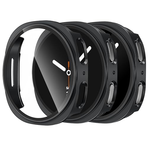 DaQin 3 Pack Cases for Samsung Galaxy Watch 8 Screen Protector 44mm Full Protection Hard PC Case with Tempered Glass Anti-Slip Scratch-Resistant Face Cover for Galaxy Watch 8 Case 44mm Accessories