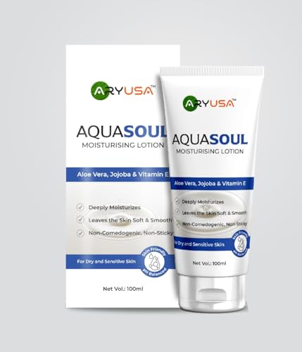 Image of Aquasoul Non-Comedogenic Non-Sticky Moisturising Lotion for Face & Body - 100ml | Control Acne Daily Moisturizer with Aloe Vera, Jojoba Oil & Vitamin E | Hydrating Lotion for Soft & Smooth Skin