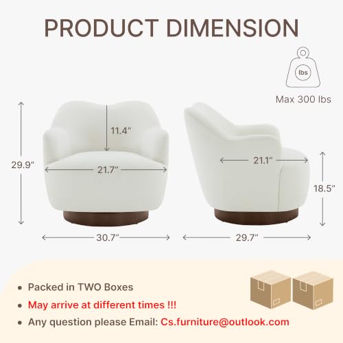 Image of KISLOT Swivel Accent Chair Set of 2,Upholstered Barrel Chair with Curves Camel Back Design,Modern Arm Chair with Wooden Base for Living Room Bedroom Reading Waitingroom,Cream White