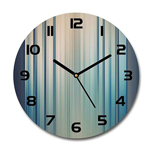 Horloge en verre 60x60cm Tulup carrée avec aiguilles noires et motif de rayures bleues
