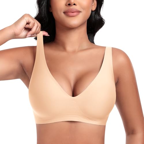 Image of DOCUMO Deep V Bras for Women No Underwire Comfort Wireless Bralettes Adjustable Sleep Seamless Plunge Bra with Bra Extender