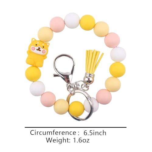 Image of Silicone Beaded Bracelet Keychain Wristlet Cute Car Key Chain Holder Wallet Bag Charm Accessory