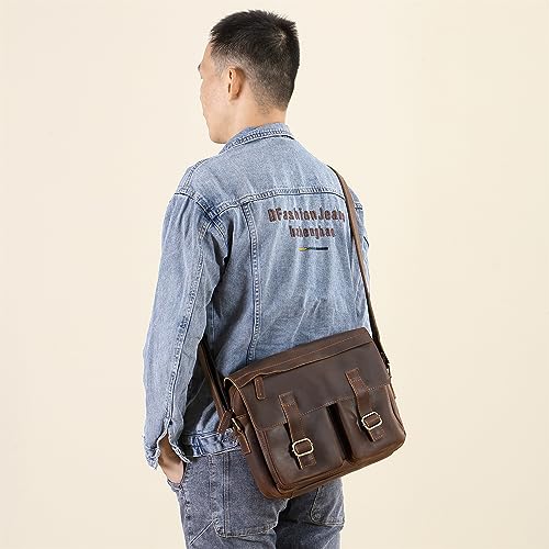 Vintage Business Laptop Leather Bags Natural Genuine Leather Mens Briefcase (Coffee)4