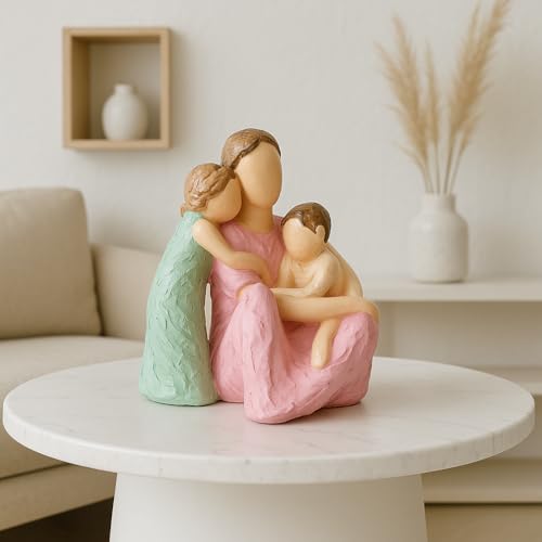 Image of Xtore Heartwarming Mother and Child Figurine | Resin Home Decor Accent | Unique Art Piece for Living Room, Nursery, or Gift | Symbol of Love and Family | Pastel Colored Sculpture