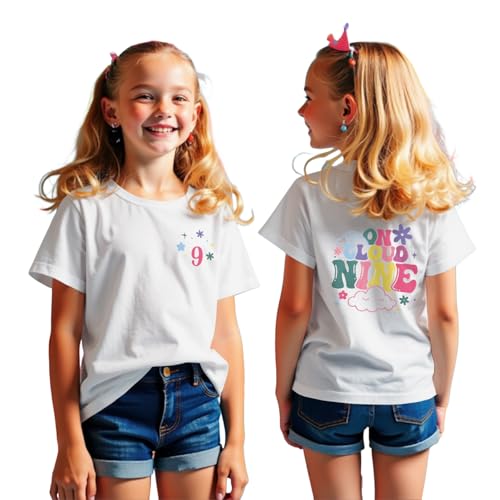 On Cloud Nine Birthday Girl Shirt 9th Birthday T-Shirt Kids 9 Years Old Birthday Party Short Sleeve Summer Tee Tops