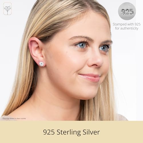 Sterling Silver Halo Blue Crystal Stud Earrings for Women | Hypoallergenic Stud Halo Earrings | Anti Tarnish Round Sparkle Sterling Silver Studs Earring by MAX + STONE2