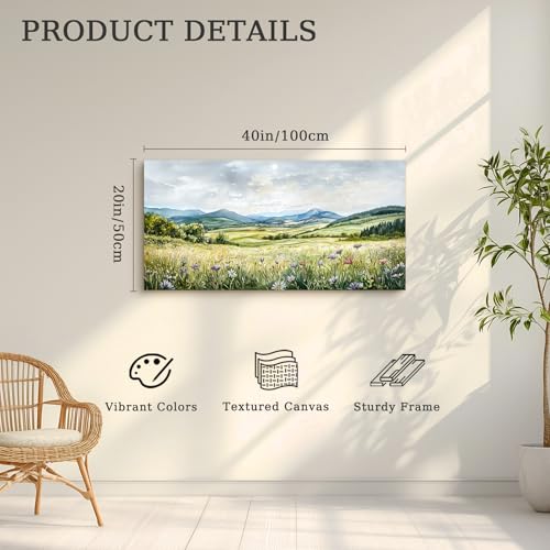 crmotu Large Landscape Wall Art, Nature Wall Decor, Scenery Wall Art, Countryside Outdoor Scenic Art Prints, Meadow Wildflower Canvas Paintings for Living Room Bathroom Kitchen Decoration 20x40inch
