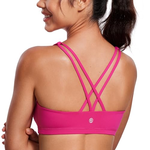 Image of CRZ YOGA U Neck Strappy Sports Bras Granita Pink Small | Light Support, Removable Pads, Yoga, Sleek, Criss Cross Back, Scoop Neck, for Women