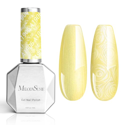 Image of MelodySusie Lemon Yellow Pearl Gel Nail Polish,0.5fl oz Soak Off UV LED Drawing Shimmer Gel Polish Soak Off Swirl Shell Thread Effect Gifts for Women Nail Art Manicure Salon DIY Nail Design-A1906