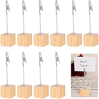 sinzau Memo Clip Holder 10 Pieces, Picture Holder with Clips, Stand Wooden Card Table, vertical Note Cube for Photos, Primary Color