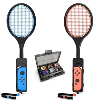 Tendak 2er-Pack Tennisschläger für Nintendo Switch 2 Joy Con, Tennis Racket Handgriffe für Switch Joy Cons Controller, Griff für Mario Tennis Fever & Aces, Swith Sports mit 12-in-1-Spielkartenetui