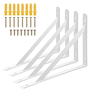 4pcs Staffe Mensole, 250 x 160mm Supporto per Mensole Triangolari, Staffe Scaffali a Parete Impieghi Gravosi con Viti per Capannone,Mensole in Legno Galleggianti,Libreria (10 Pollici) (Bianco)