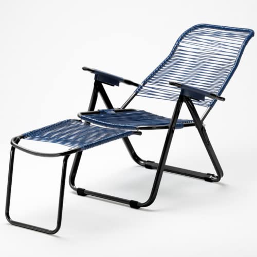 Tomaino Chaise longue de jardin en acier avec cordes en plastique, Fauteuil à cordon (bleu)