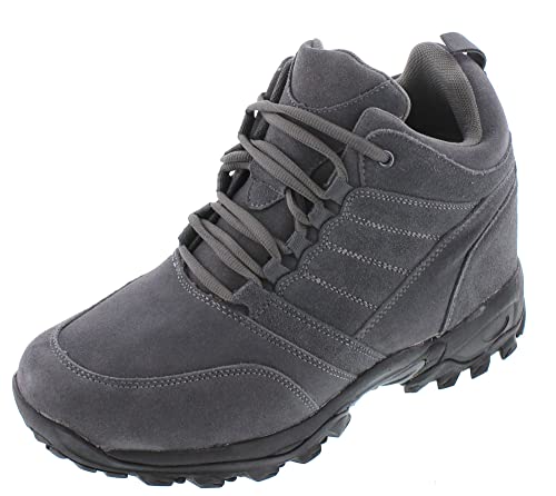 CALTO Men's Invisible Height Increasing Elevator Shoes - Grey Suede Lace-up Hiking Boots - 4 Inches Taller - H0032 - Size 11 D(M) US