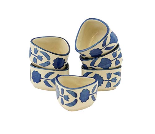 Image of Freakway Handpainted Floral Studio Pottery Ceramic Chutney Bowl Set (40 ML, Small, Set of 6, Blackand Off White)