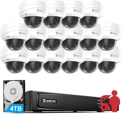 Anpviz 16CH 4K/8MP PoE NVR kit with 8 dome cameras and 4TB HDD