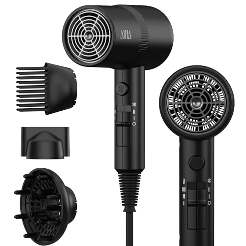 Image of AINA Hair Dryer with Diffuser,Comb Full-Featured Blow Dryer 110V(Black) | 3 Heat /2 Speed;Cold shut button;Lightweight;Compact Size;High Temp;Low Airflow;Same Results;Less Expense
