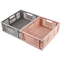 Spesh 2 Stücke Faltbare Aufbewahrungskorb Kunststoff Aufbewahrungskiste Große Lagerkisten für Küche, Schlafzimmer, Arbeitszimmer (Pink+Grau, 40 * 30 * 15cm)