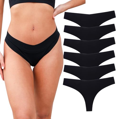 Dujuanus Women Bikini Thongs Seamless Underwear for Women Breathable Stretch Panties, Black, XL