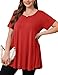JollieLovin Women Plus Size Short Sleeve Summer Long Tunic Tops Loose Fit T-Shirt to Wear with Leggings(1X,Red)