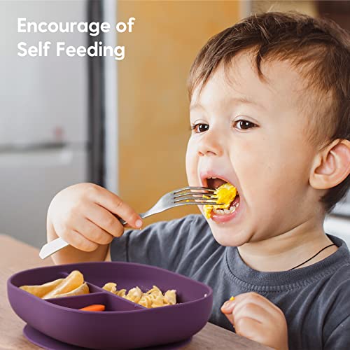 Babelio Suction Plates For Babies & Toddlers, Silicone Divided Baby Dish, Self Feeding Supplies For Highchairs, Tables, Travel, Camping, Dinner, Square Shape, Bpa Free, Dishwasher, Oven Safe (Purple) #TOP1