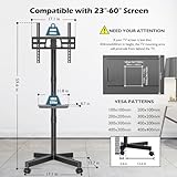 BONTEC Mobile TV Stand on Wheels, Rolling TV Cart with Media Shelf, TV Mount Stand with Tilt, 2-Level Height Adjustable Low-Profile Design for 23–60in LED/LCD/OLED TVs, Holds 25kg, Max VESA 400x400mm - Image 7