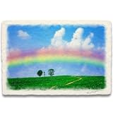 Natural Memories 玄関に飾ると運気が上がる絵画 和紙の絵写真 虹と親子の木へと続く道 水晶入り パネル付き 30x21cm