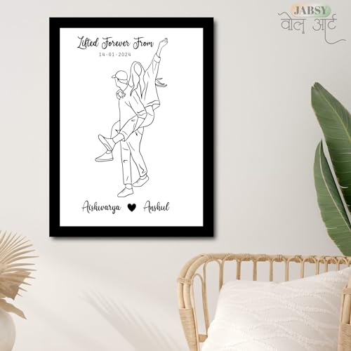 Image of JABSY Engineered Wood Personalised Couple Framed Print For Living Room Bedroom Office Gift For Engagement Wedding Birthday Anniversary Love Speical Gift (Couple-Lift, 30.5 Cm)