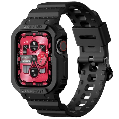 Image of amBand Compatible for Apple Watch Band 41mm 40mm 38mm with Bumper Case, Rugged Men Women Bands for iWatch SE 3 SE2nd SE Series 9 8 7 6 5 4 3 2, Sport Military Protective Cases Drop-Proof, Matte Black