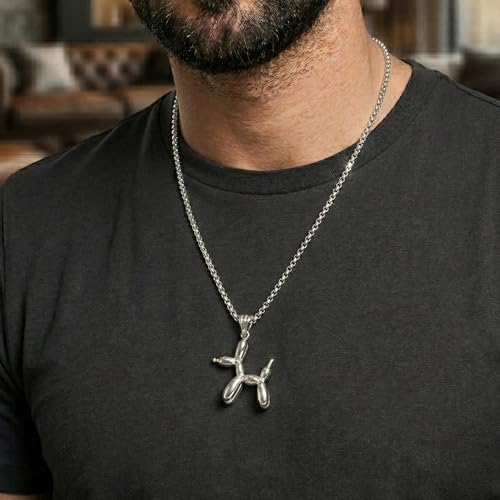 Image of THE MEN THING CHROME DOG - 31mm Pure Titanium Steel Pendant with 27inch Round Box 4mm Chain for Men & Boys