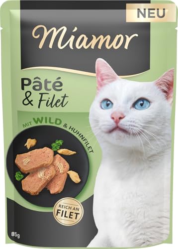 Miamor – Pâté & Filet | Comida húmeda para Gatos Adultos con delicados trozos de Filete. Alimento Completo sin Cereales, azúcar ni Gluten en Lata sin aditivos | 10 x 85 g de Filete de Caza y Pollo