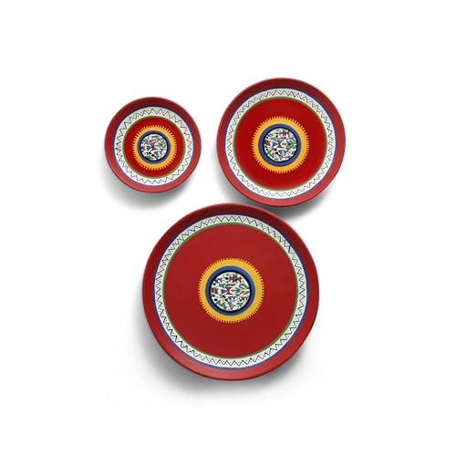 Image of ExclusiveLane 'The Warli Tales' Terracotta Wall Plates for Home Decoation (Set of 3, Multicolor, Hand-painted) | Terracotta Plates for Wall Decor Plates Sets Decorative Wall Plates for Living Room