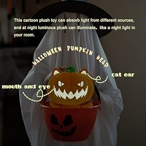 Cute halloween pumpkin head plush toy glow in the dark super soft pumpkin doll for halloween decoration and gift  urban country home decor