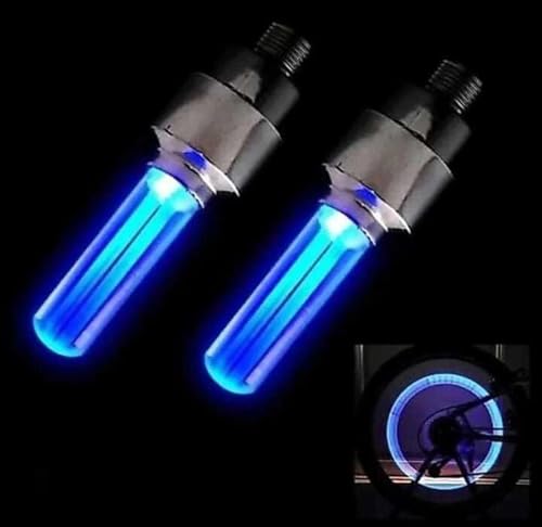 Image of All Bike /Bicycle Tyre LED Rim Valve Cap Light with Motion Sensor | Flashing Blue Wheel Light for Bike, Bicycle, Car & Motorcycle | Waterproof Tyre Valve LED Light Set of 2
