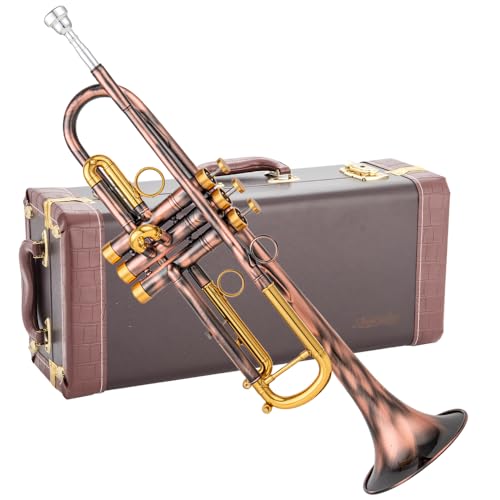 Singer's day SDTR-2019RG Heavy Duty Red Antique and Gold Trumpet with Hand Engraving Flower