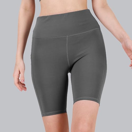 Image of SOIE Women Polyester Blend Sports Shorts High Waist Knee Length with Side Pocket Quick Dry Squat Proof Athleisure Shorts for Workout