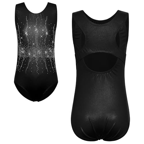 TFJH E Girls Leotard Shiny Rhinestones Gymnastic Outfits Size 7-8 Black