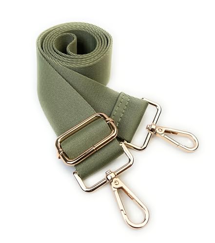 Image of Sage Green Purse Strap with Light Gold Hardware 1-1 /2 Inch Wide Solid Color Replacement Crossbody Guitar Style Shoulder Strap for Handbags Totes