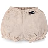 PinkZebra Bloomers aus Musselin, Pumphose Baby Jungen von 3-10 Monate, Babykleidung, Shorts atmungsaktiv aus 100% Baumwolle, Kurzhose mit Gummizug, Beige