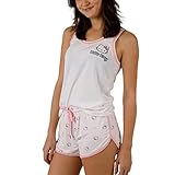 Bioworld Hello Kitty Character Hearts Women's Racer Back Tank Top & AOP Dolphin Lounge Shorts Sleepwear Set-Medium White
