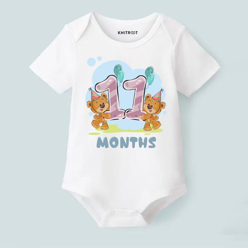 Image of Knitroot Monthly Birthday Teddy Special, Newborn Baby Half Sleeve Unisex Romper, Onesies, Sleepsuit, Body Suit, Envelope Neck, 1 to 12 Months Print, 0-12 Months, Infant Cloth for Boys & Girls