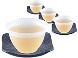 tea4chill 4 x Teetasse Glas mit Untertasse aus Gusseisen in dunkelblau, 90ml gefrostet. Traditionelles asiatisches Set Teebecher Glas mit Untertasse. Ideal Ergänzung für Gusseisen Teekanne.