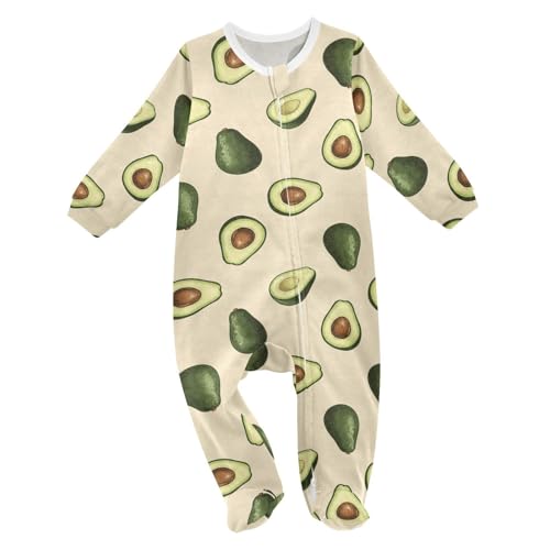 Emelivor Avocado Beige Fruit Baby Newborn One-Piece Pajamas Footie Long Sleeve Romper Pjs for Boys Girls