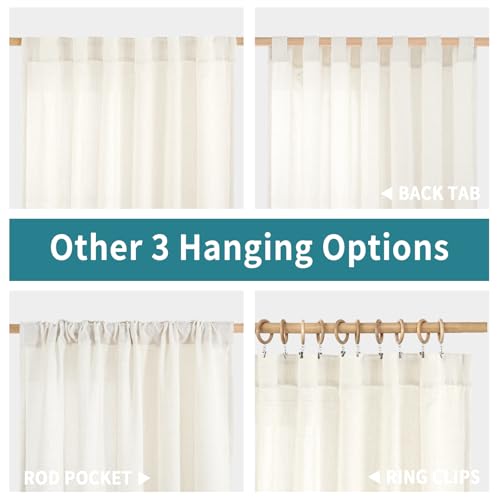 BGment Ivory Linen Curtains 45 Inches Long for Short Kitchen Windows, Semi Sheer Window Drapes Rustic Light Filtering Rod Pocket and Back Tab for Small Bedroom, 2 Panel, Each Panel 42 Inch Wide by BGment - Used condition - Image 6