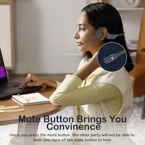 Image of Meetings Open-Ear Headphones with Rotatable Noise-Canceling Boom Mic, Bone Conduction Bluetooth 5.4 Headphones with One-Touch Mute&Magnetic Charging for All-Day Use, Perfect for Driving Learning(Slate