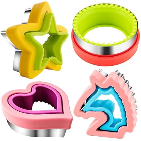 Sandwich Cutter and Sealer for Kids 4pcs Large Bread Decruster Sandwiches Cruster Maker Vegetable Fruit Cookies Food Cutter Shapes Set for Boys Girls Lunch Bento Box Unicorn Star Heart Round Cover