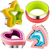 Sandwich Cutter and Sealer for Kids 4pcs Large Bread Decruster Sandwiches Cruster Maker Vegetable Fruit Cookies Food Cutter Shapes Set for Boys Girls Lunch Bento Box Unicorn Star Heart Round