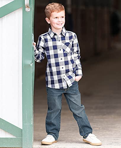 Image of RUGGEDBUTTS Boys Solid Cotton Long Sleeve Button Down Shirt with Button Tabs